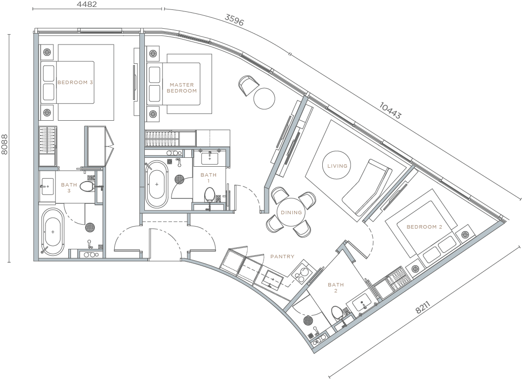 Orion Residence Type D1 three-bedroom dual-key unit floor plan