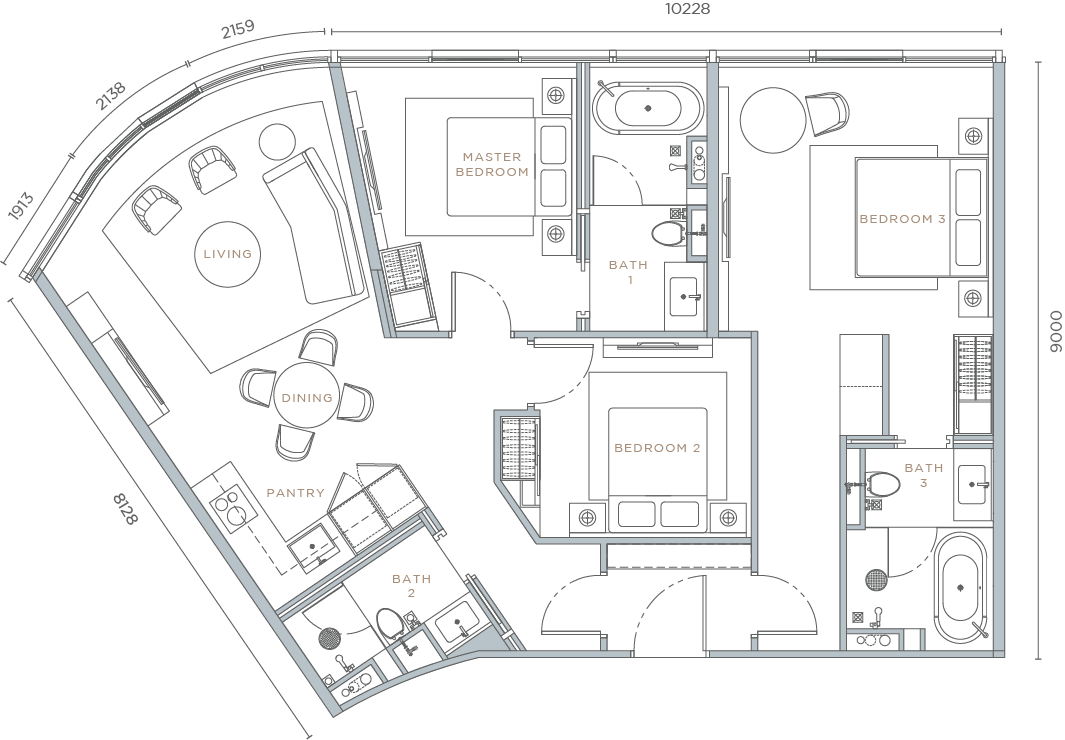 Orion Residence Type D4 three-bedroom dual-key unit floor plan