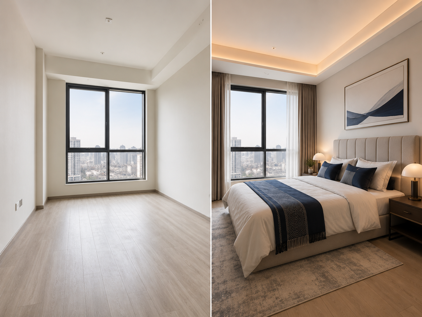 Ready-to-rent bedroom before and after setup